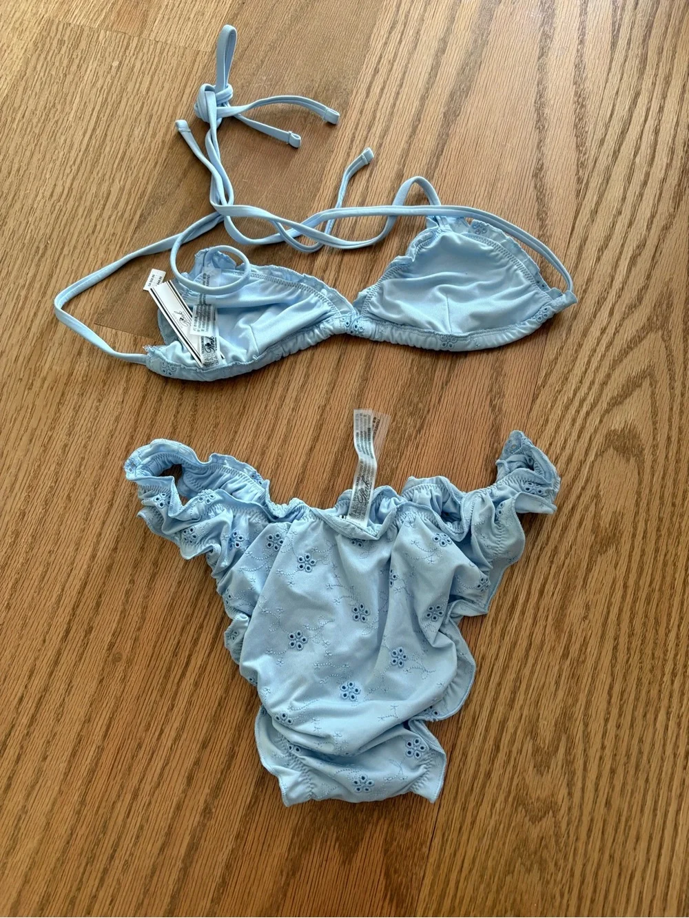 Frankie's Bikinis Light Blue Eyelet Ruffle Triangle Bikini